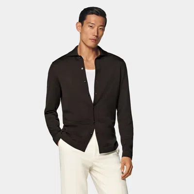 Suitsupply Dark Brown Long Sleeve Polo Cardigan