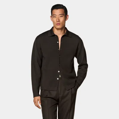 Suitsupply Dark Brown Long Sleeve Polo Cardigan
