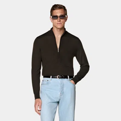 Suitsupply Dark Brown Merino Half Zip