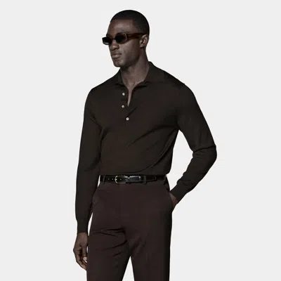 Suitsupply Dark Brown Merino Long Sleeve Polo