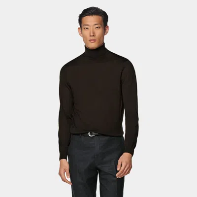 Suitsupply Dark Brown Merino Turtleneck In Black