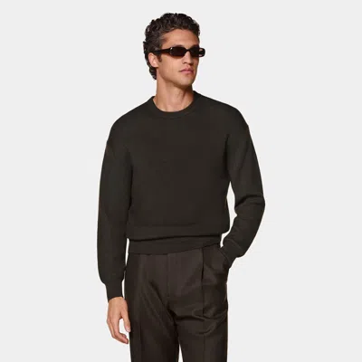 Suitsupply Dark Brown Ribbed Merino Crewneck