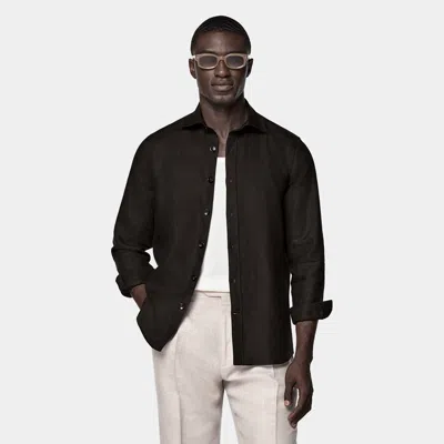 Suitsupply Dark Brown Slim Fit Shirt In Black