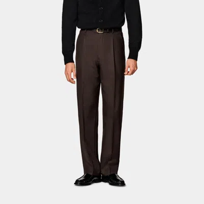 Suitsupply Dark Brown Wide Leg Straight Trousers