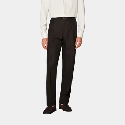 Suitsupply Dark Brown Wide Leg Straight Trousers