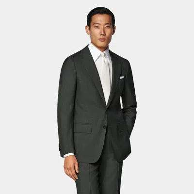 Suitsupply Dark Green Perennial Tailored Fit Havana Suit In Black