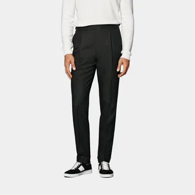 SUITSUPPLY DARK GREEN SLIM LEG TAPERED SUIT TROUSERS