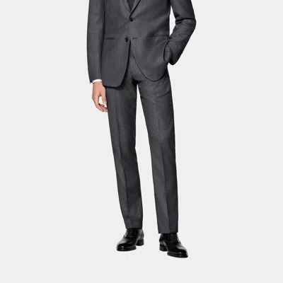 Suitsupply Dark Grey Bird's Eye Slim Leg Straight Suit Pants