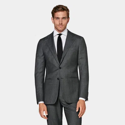 Suitsupply Dark Grey Bird's Eye Tailored Fit Havana Suit Jacket In Gray