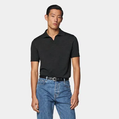Suitsupply Dark Grey Buttonless Polo In Black