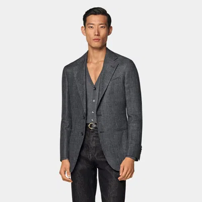 Suitsupply Dark Grey Checked Tailored Fit Havana Blazer In Blue