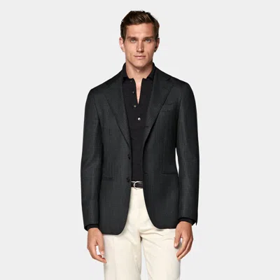 Suitsupply Dark Grey Checked Tailored Fit Havana Blazer In Gray