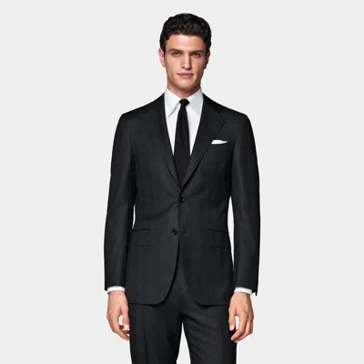 Suitsupply Dark Grey Checked Tailored Fit Havana Suit In Gray