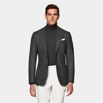 Suitsupply Dark Grey Houndstooth Tailored Fit Havana Blazer In Black