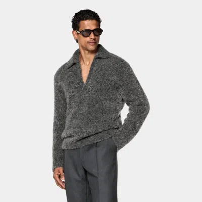 Suitsupply Dark Grey Long Sleeve Buttonless Polo
