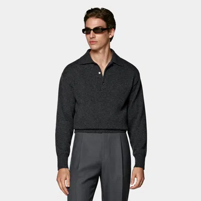 Suitsupply Dark Grey Long Sleeve Polo