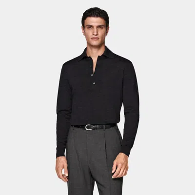 Suitsupply Dark Grey Long Sleeve Polo In Gray