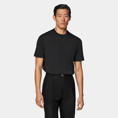 Suitsupply Dark Grey Short Sleeve Crewneck In Black