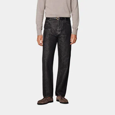 Suitsupply Dark Grey Straight Leg Jeans In Black