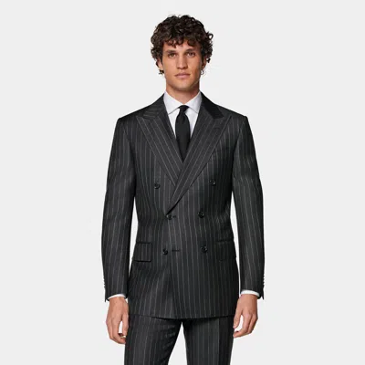 Suitsupply Dark Grey Striped Tailored Fit Milano Suit In Black