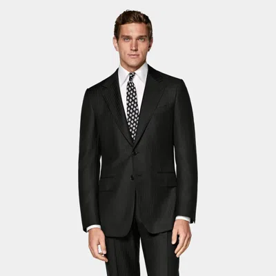 Suitsupply Dark Grey Striped Tailored Fit Milano Suit In Black