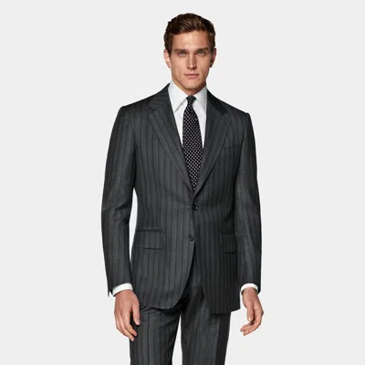 Suitsupply Dark Grey Striped Tailored Fit Milano Suit In Gray