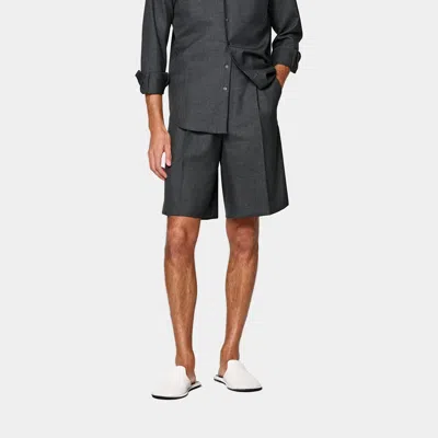 Suitsupply Dark Grey Wide Leg Shorts In Gray