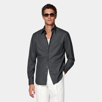 Suitsupply Dark Grey Wool Overshirt In Gray