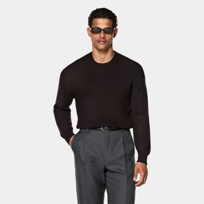 Suitsupply Dark Purple Ribbed Merino Crewneck