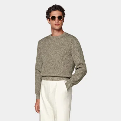 Suitsupply Green Mouliné Crewneck In Gray
