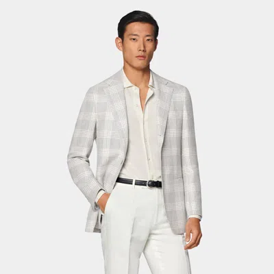 Suitsupply Grey Checked Tailored Fit Havana Blazer In Gray
