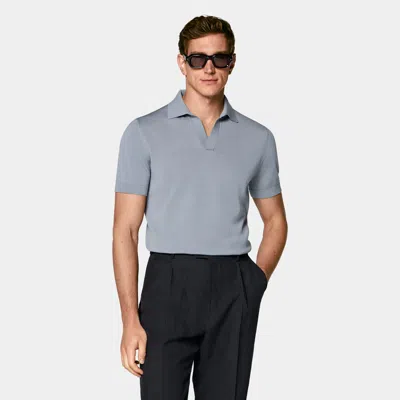 Suitsupply Light Blue Buttonless Polo In Gray