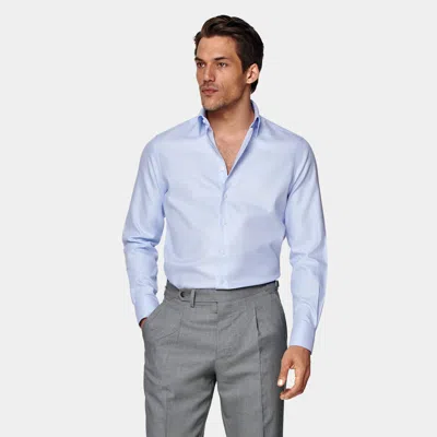 Suitsupply Light Blue Checked Twill Slim Fit Shirt
