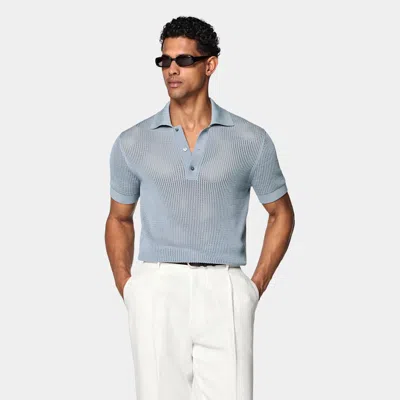 Suitsupply Light Blue Crochet Polo