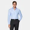 Suitsupply Light Blue Houndstooth Tailored Fit Shirt