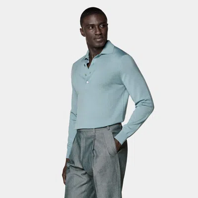 Suitsupply Light Blue Merino Long Sleeve Polo