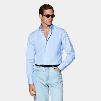 Suitsupply Light Blue Striped Classic Collar Shirt