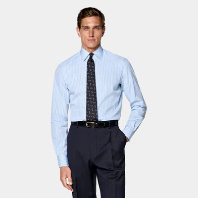 Suitsupply Light Blue Striped Classic Collar Shirt