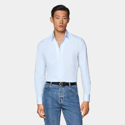 Suitsupply Light Blue Striped One Piece Collar Tailored Fit Shirt