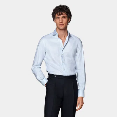 SUITSUPPLY LIGHT BLUE STRIPED WIDESPREAD COLLAR SHIRT