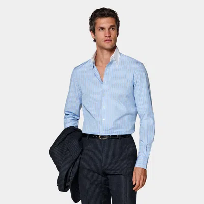 Suitsupply Light Blue Striped Point Collar Shirt