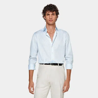 Suitsupply Light Blue Striped Poplin Slim Fit Shirt