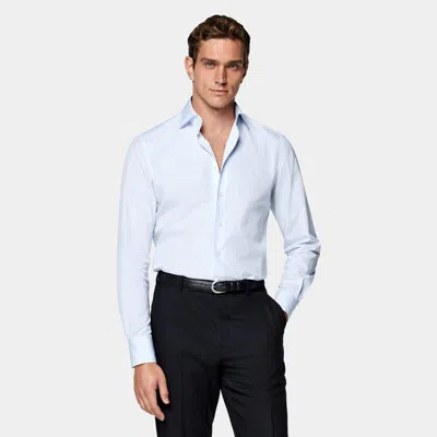 SUITSUPPLY LIGHT BLUE STRIPED WIDESPREAD COLLAR SHIRT