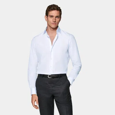 Suitsupply Light Blue Striped Poplin Tailored Fit Shirt In White