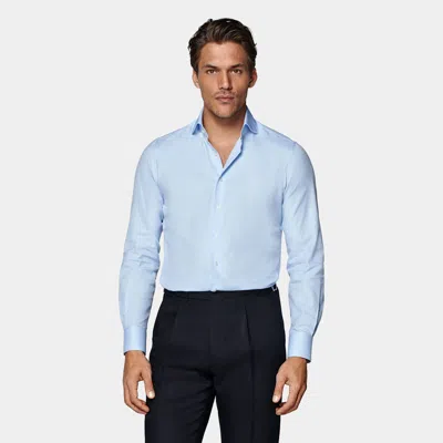 SUITSUPPLY SUITSUPPLY LIGHT BLUE TWILL TAILORED FIT SHIRT