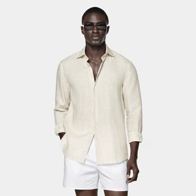 Suitsupply Light Brown Striped Linen Shirt In Neutral
