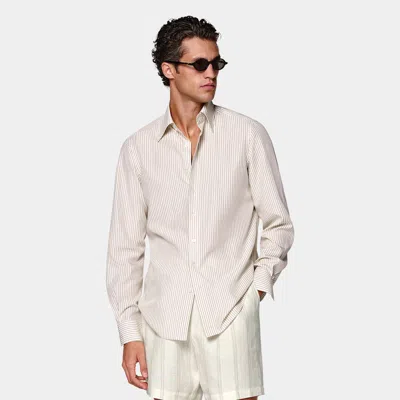Suitsupply Light Brown Striped Lyocell Shirt