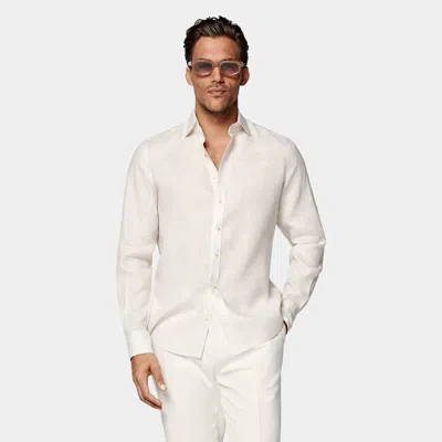Suitsupply Light Brown Striped Slim Fit Shirt In White