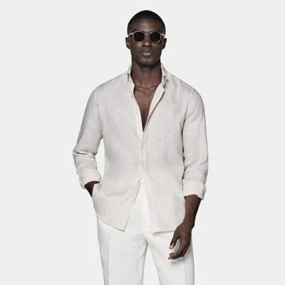 Suitsupply Light Brown Striped Slim Fit Shirt