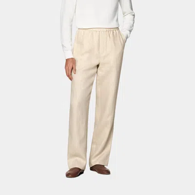 Suitsupply Light Brown Wide Leg Straight Trousers In White